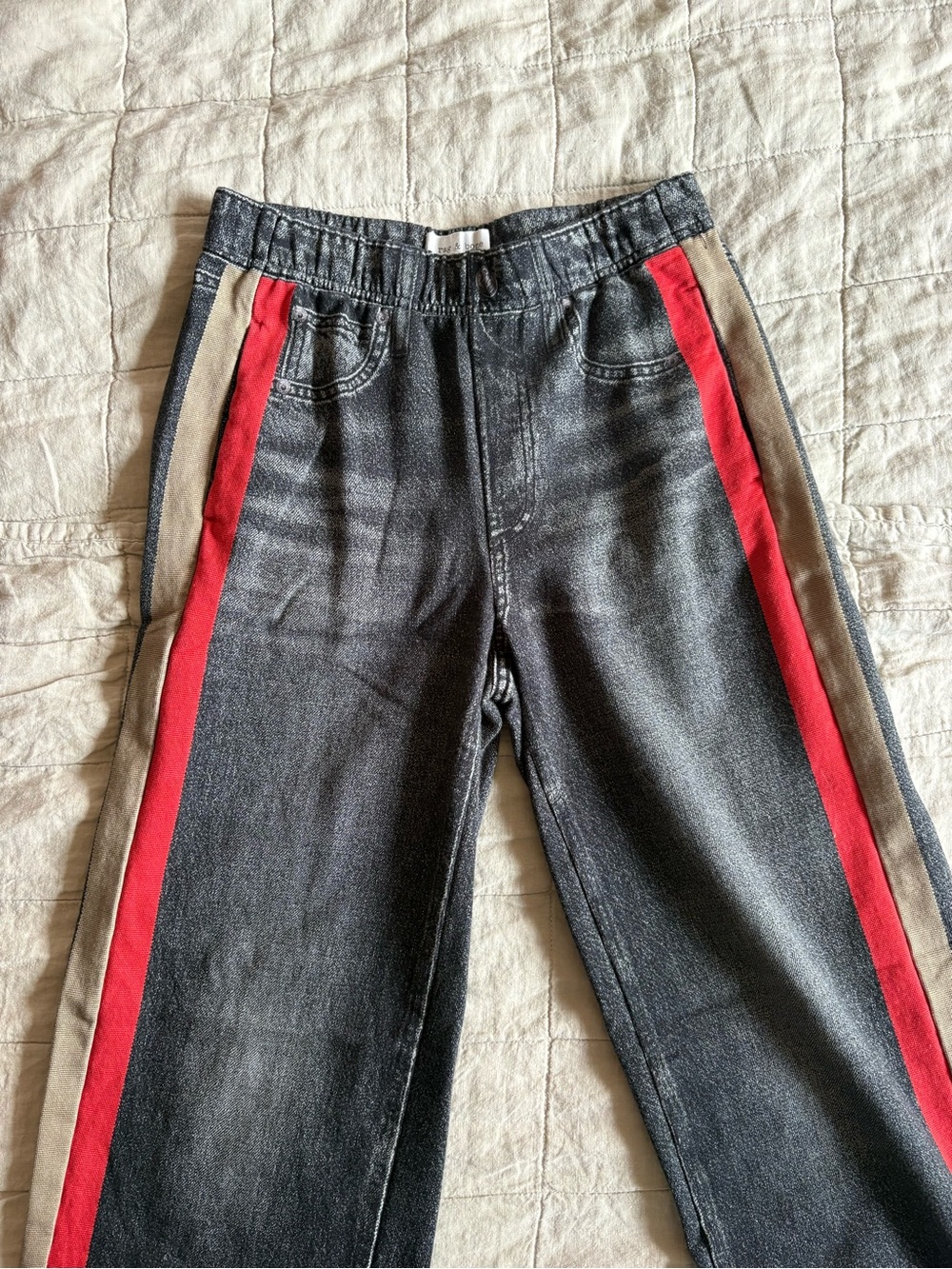 rag & bone Black Straight Jeans with Red & Tan Side Stripes